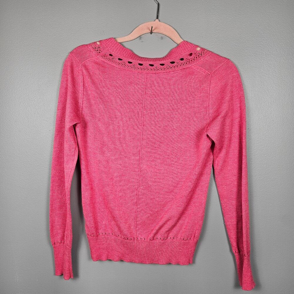 Banana Republic Womens XS Button Front Cardigan Eyelet Knit Cotton Silk Pink - Picture 2 of 6